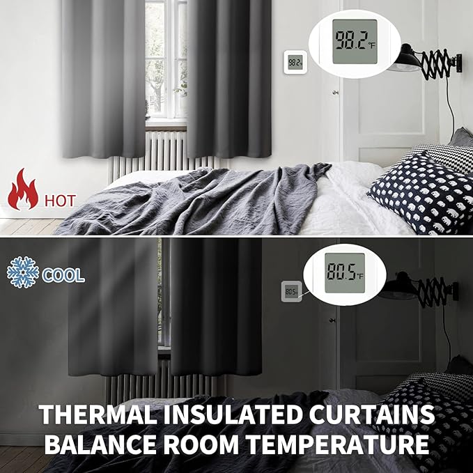 BGment Dark Grey Blackout Curtains for Bedroom 69 Inch Long - 2 Panels
