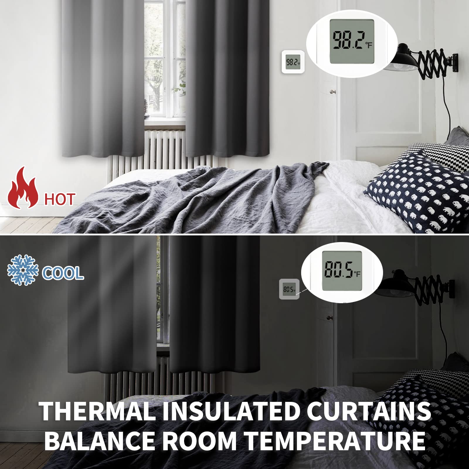 BGment Dark Grey Blackout Curtains for Bedroom 63 Inch Long - 2 Panels