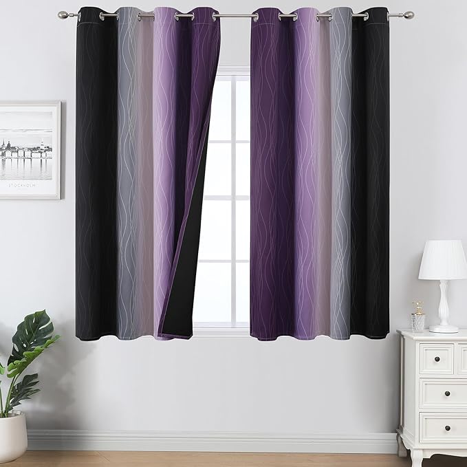 Estelar Textiler Black and Purple Ombre Blackout Curtains 54 Inch Length