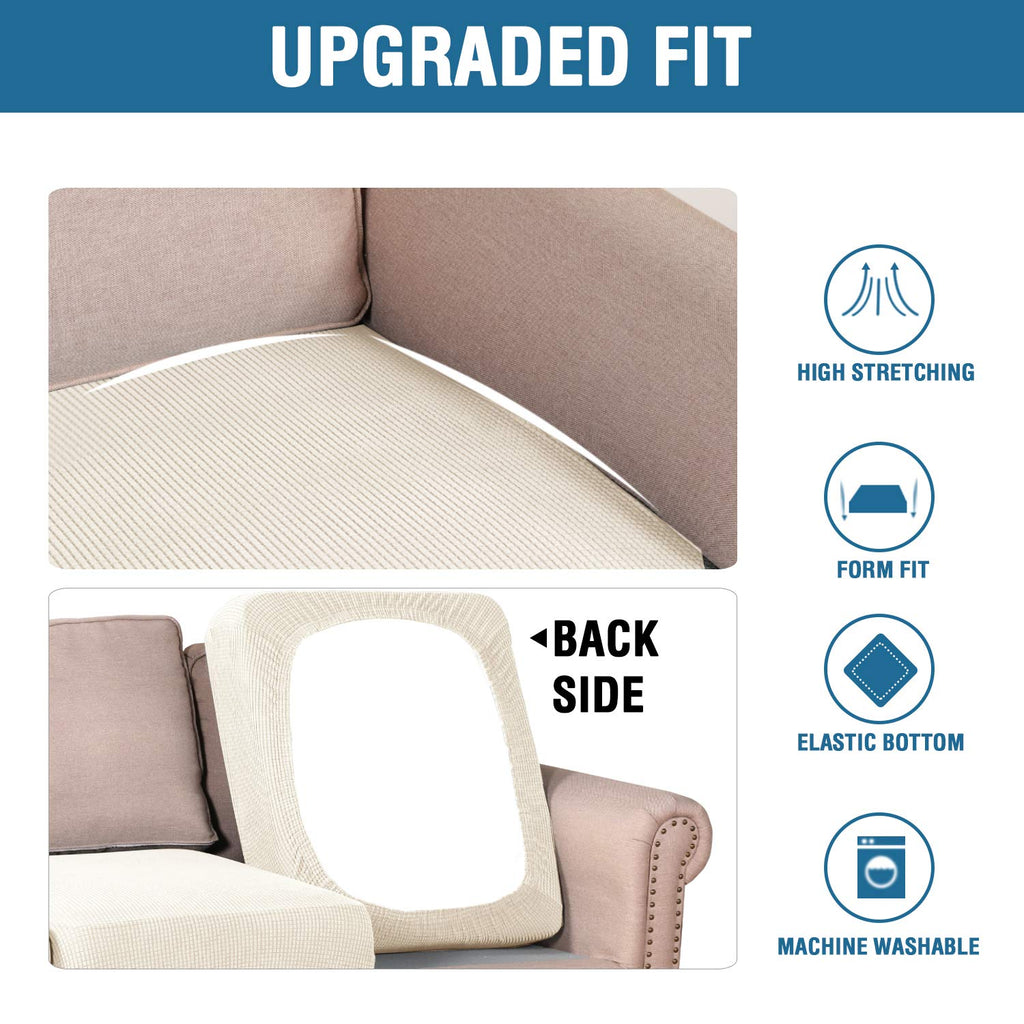 H.VERSAILTEX Super Stretch Individual Seat Cushion Cover Sofa Covers Couch Cushion Covers Slipcover Sets Thick Jacquard Textured Twill Fabric (3 Piece Sofa Cushion Covers, Natural)