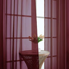 OWENIE Sheer Curtains 84 Inches Long 2 Panels Set, Burgundy Sheer Curtain for Living Room Bedroom, Modern Filmy Rod Pocket Curtains Drapes, 2 Pcs, Each 59 W x 84L, Burgundy
