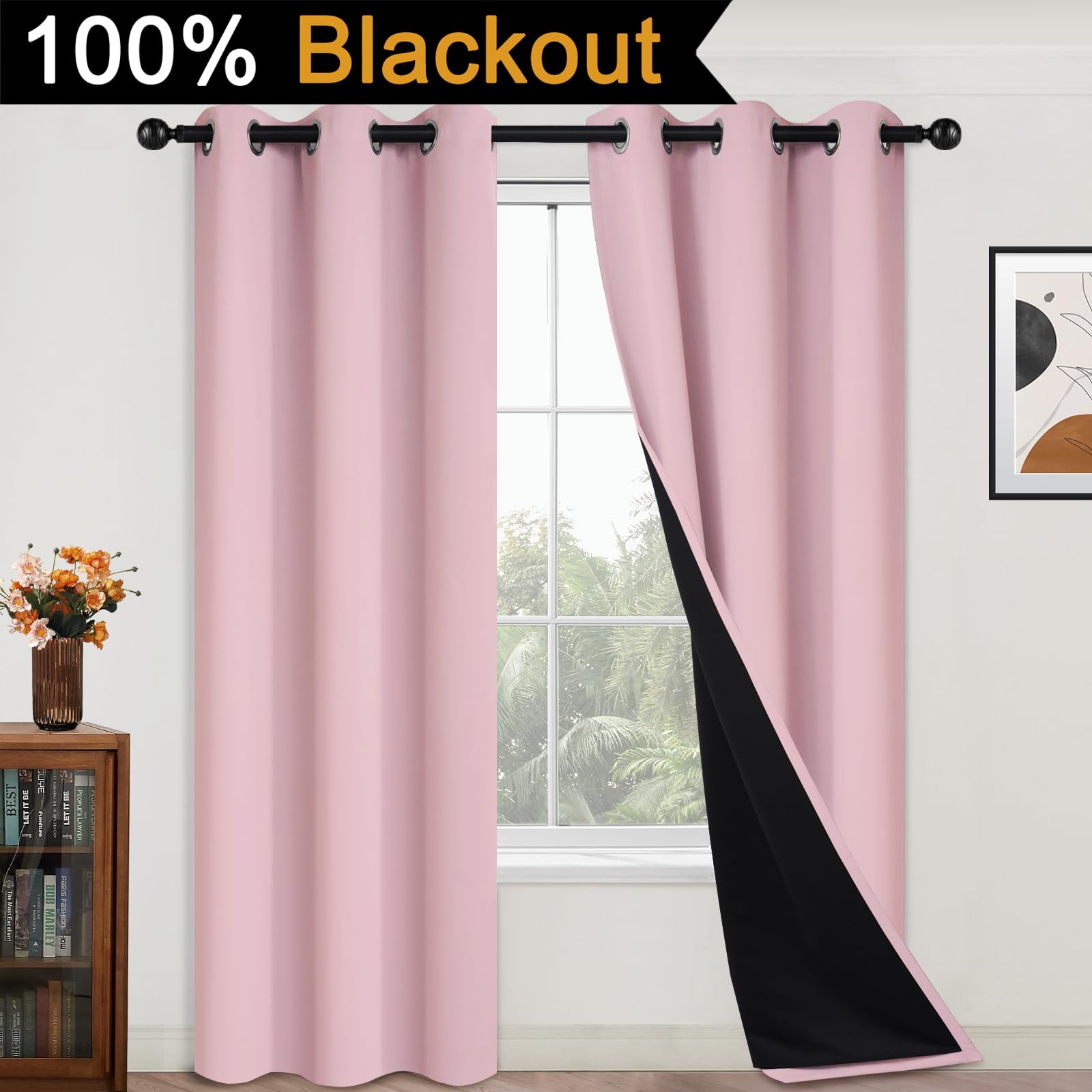 Yakamok Pink 100% Blackout Curtains 84 Inches Long for Bedroom 42" Wide