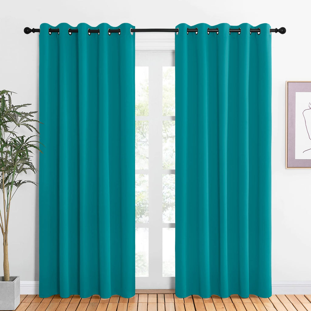NICETOWN Blackout Draperies Curtains for Kids Room, Window Treatment Thermal Insulated Solid Grommet Blackout Drape Panels for Bedroom (Peacock Teal, Set of 2, 60 by 84 inches)