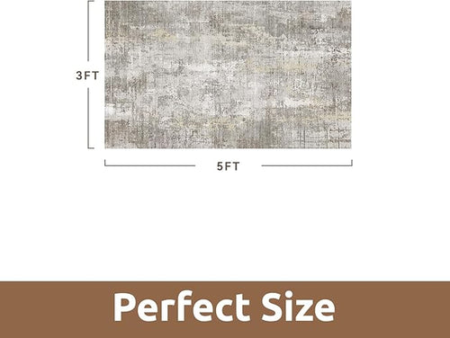 3 x 5 Rug Small Non Slip Area Rug Ultra Soft Machine Washable Low Pile Modern Abstract Area Rugs for Bedroom Living Room Entryway Kitchen Bedside, Beige