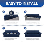 KEKUOU Stretch Sofa Cover Slipcover ，Couch Covers for 3 Cushion Couch Sofa pet Friendly (78"-94") Furniture Protector Sofa with Elastic Bottom for Kids,Dog, Jacquard Small Checked(Large,Navy Blue)