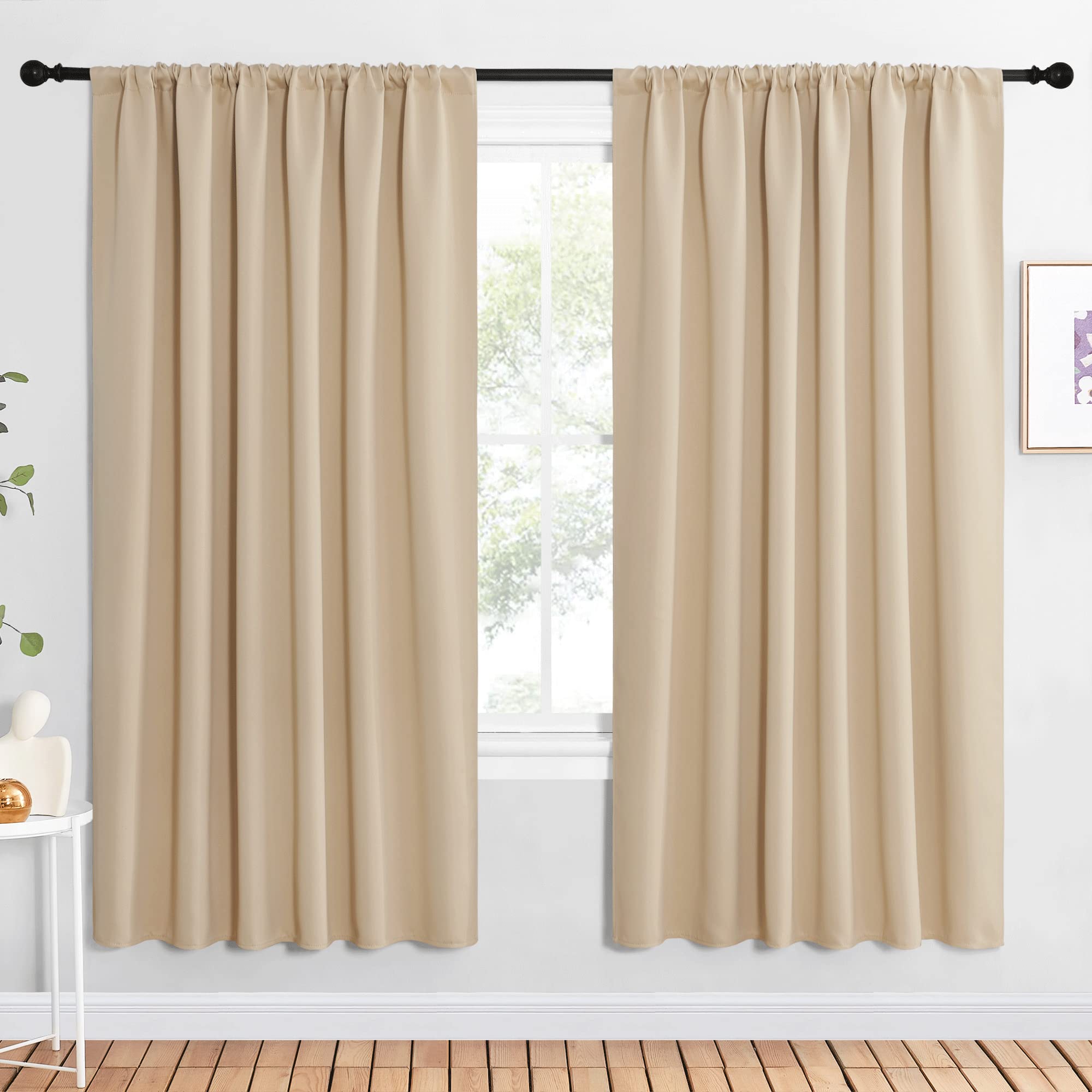 NICETOWN Room Darkening Curtains for Bedroom - Triple Weave Home Decoration Thermal Insulated Solid Drapes for Kitchen (Biscotti Beige, Set of 2 Panels, 62 x 72 Inch)