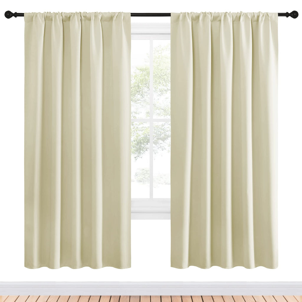 NICETOWN Living Room Curtains, Home Decorations Thermal Insulated Solid Rod Pocket Blackout Drapes for Cafe (Beige, One Pair, 52 x 72-inch)