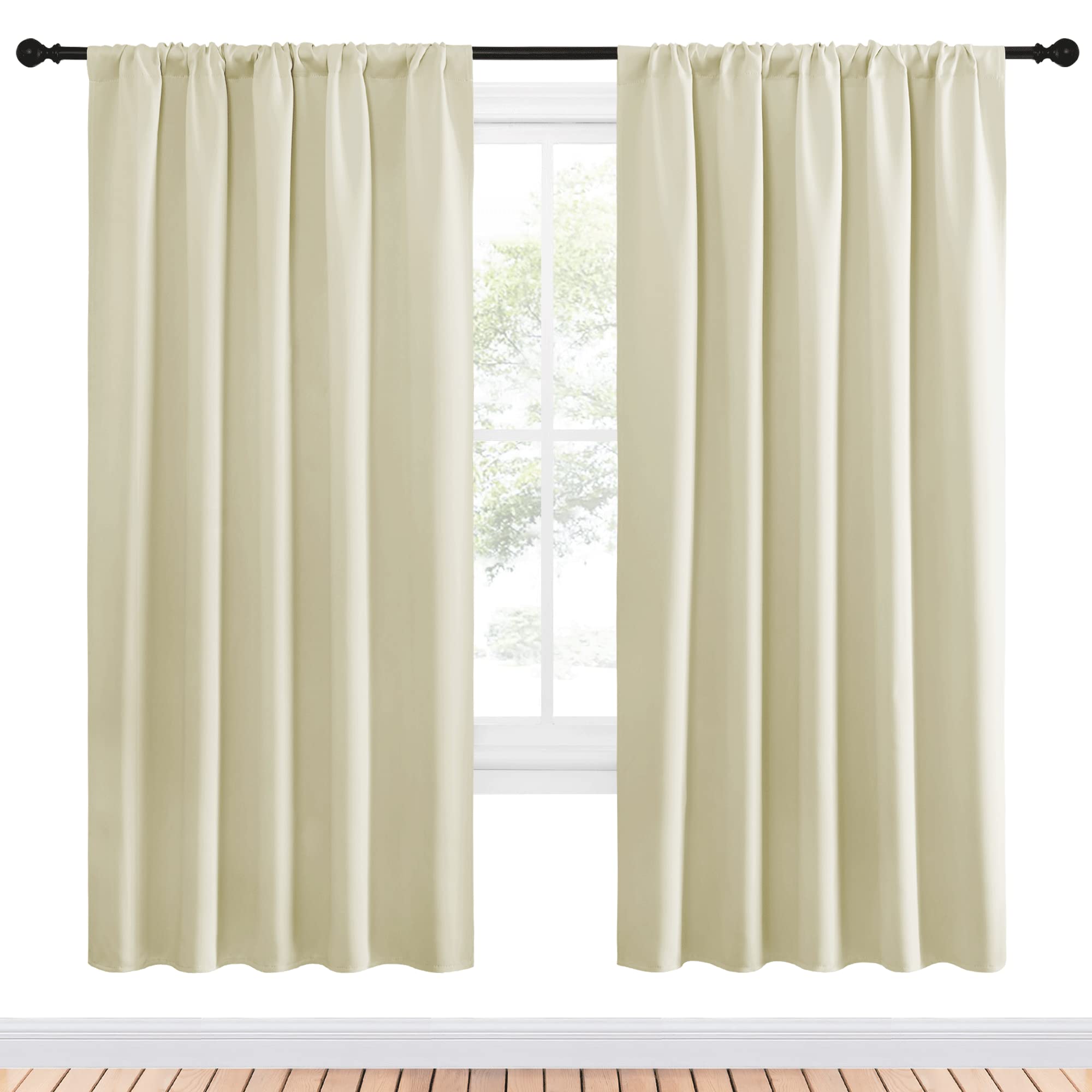 NICETOWN Living Room Curtains, Home Decorations Thermal Insulated Solid Rod Pocket Blackout Drapes for Cafe (Beige, One Pair, 52 x 72-inch)