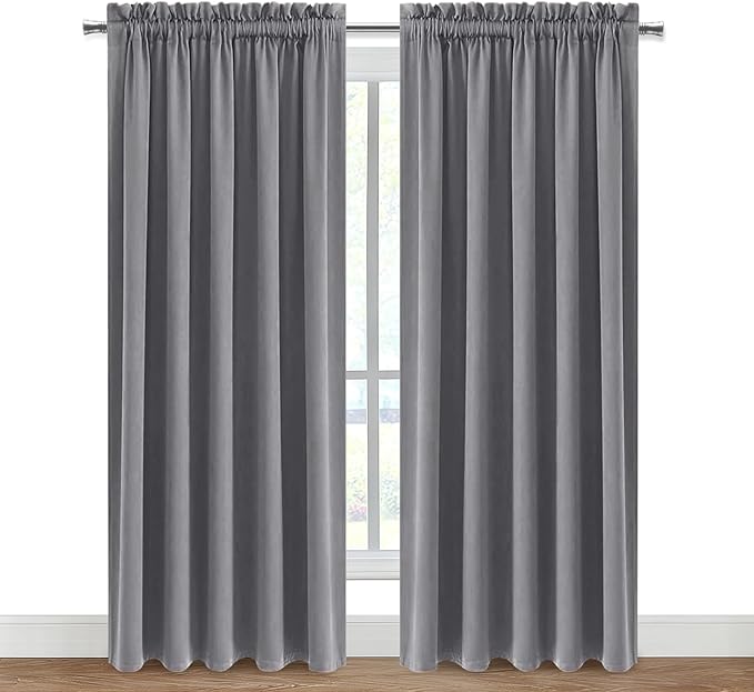 DWCN Wide Blackout Curtains for Bedroom Living Room 70 x 84 Inch Long Grey