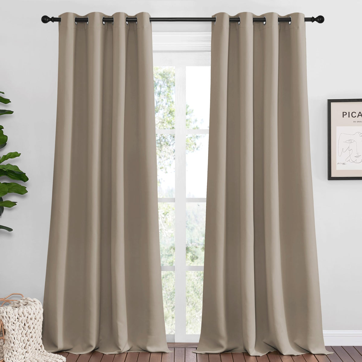 NICETOWN Grommet Top Blackout Curtains 1 Pair 55 x 102-inch Dark Mallard