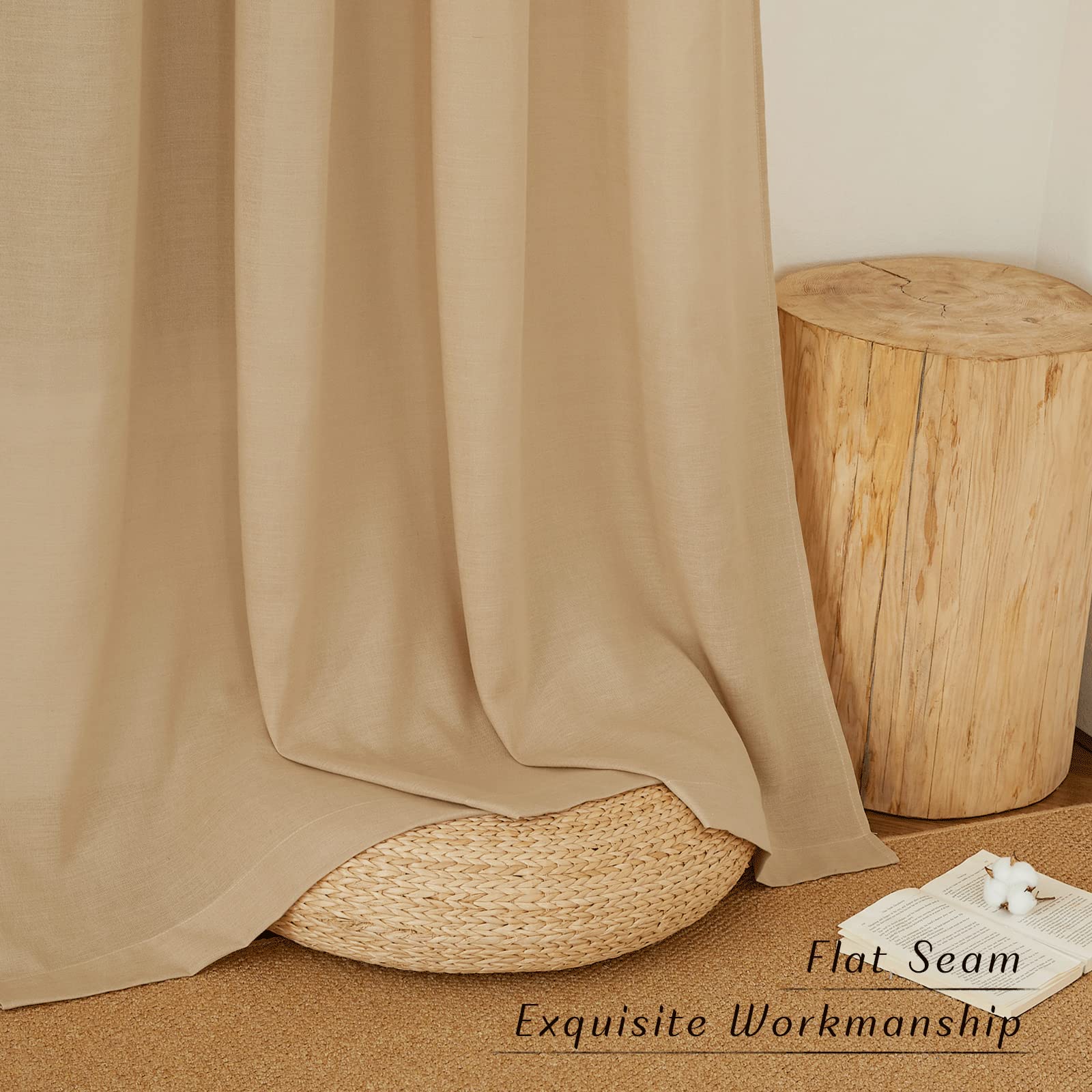 NICETOWN Linen Curtains for Windows 90 inch Long, Grommet Semi Sheer Vertical Drapes Privacy Added with Light Filtering for Doorway/Living Room, Burlap, W42 x L90, 2 Pieces