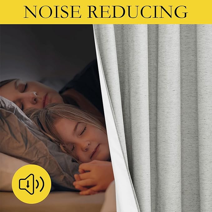 NICETOWN Grey Long Linen Full Shade Panels 2 Panels Set, 52" Wide x 102" Long, Thermal Insulated & Energy Efficiency Blackout Curtains for Living Room, Lined Silky Performance Window Dressing