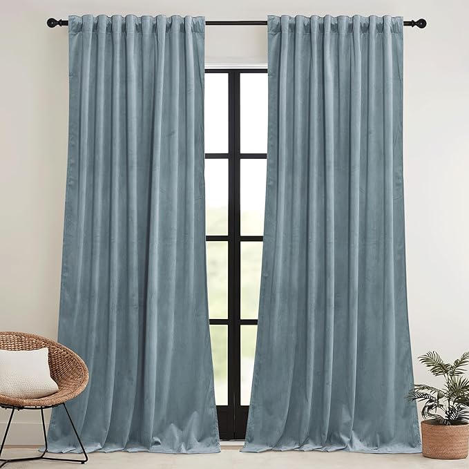 RYB HOME Velvet Curtains 102 inches Long, Extra Long High Ceiling Curtains