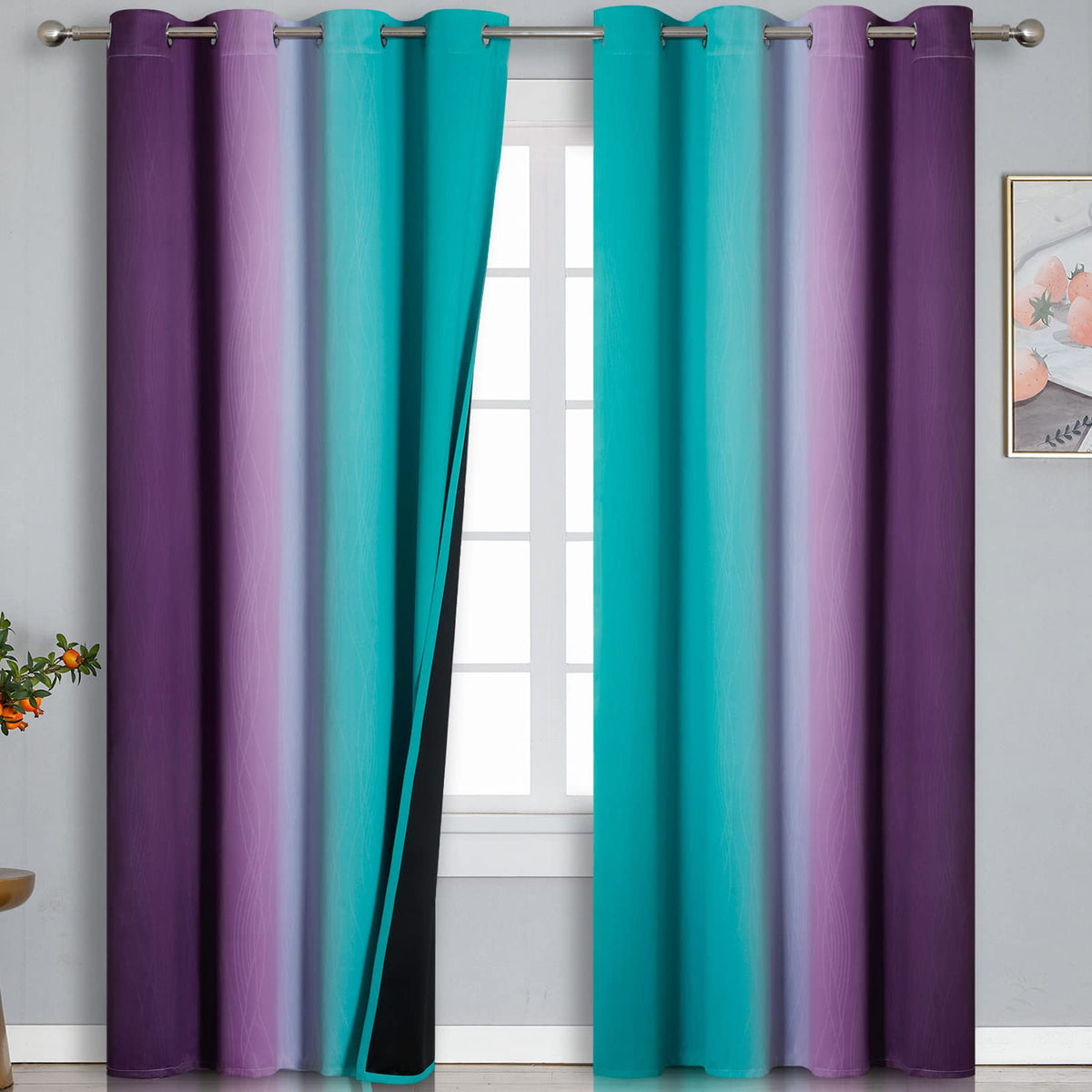 Estelar Textiler Pink and Blue Ombre Curtains for Bedroom 96 Inch Long