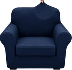 XINEAGE 2026 New 2 Pieces Chair Covers with Arms Super Stretch Chair Slipcover for Living Room Pet Dog Universal Slip Cover Anti Slip Armchair Furniture Protector (Navy Blue), 31"-46"(1 Cushion)