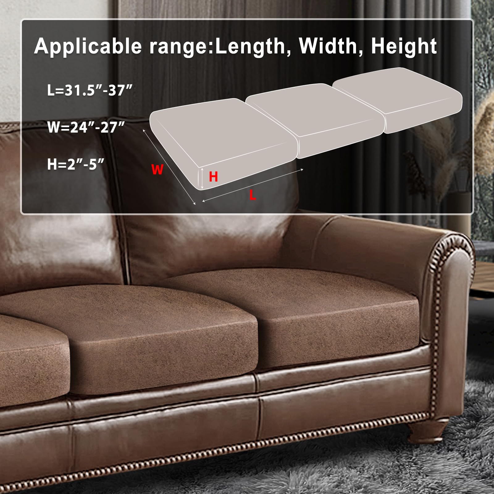 ANARACHON Leather Look Couch Cushion Covers Sofa Seat Slipcovers Sets Couches Furniture Protector for Sectional Armchair Loveseat Pets Kids Stretch Spandex Fabric (3 Cushion XL Sofa, Brown)