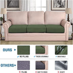 H.VERSAILTEX Super Stretch Individual Seat Cushion Covers - Sofa & Couch Cushion Slipcover Sets - Thick Jacquard Textured Twill Fabric (3 Piece XL Sofa Cushion Covers, Bronze Green)