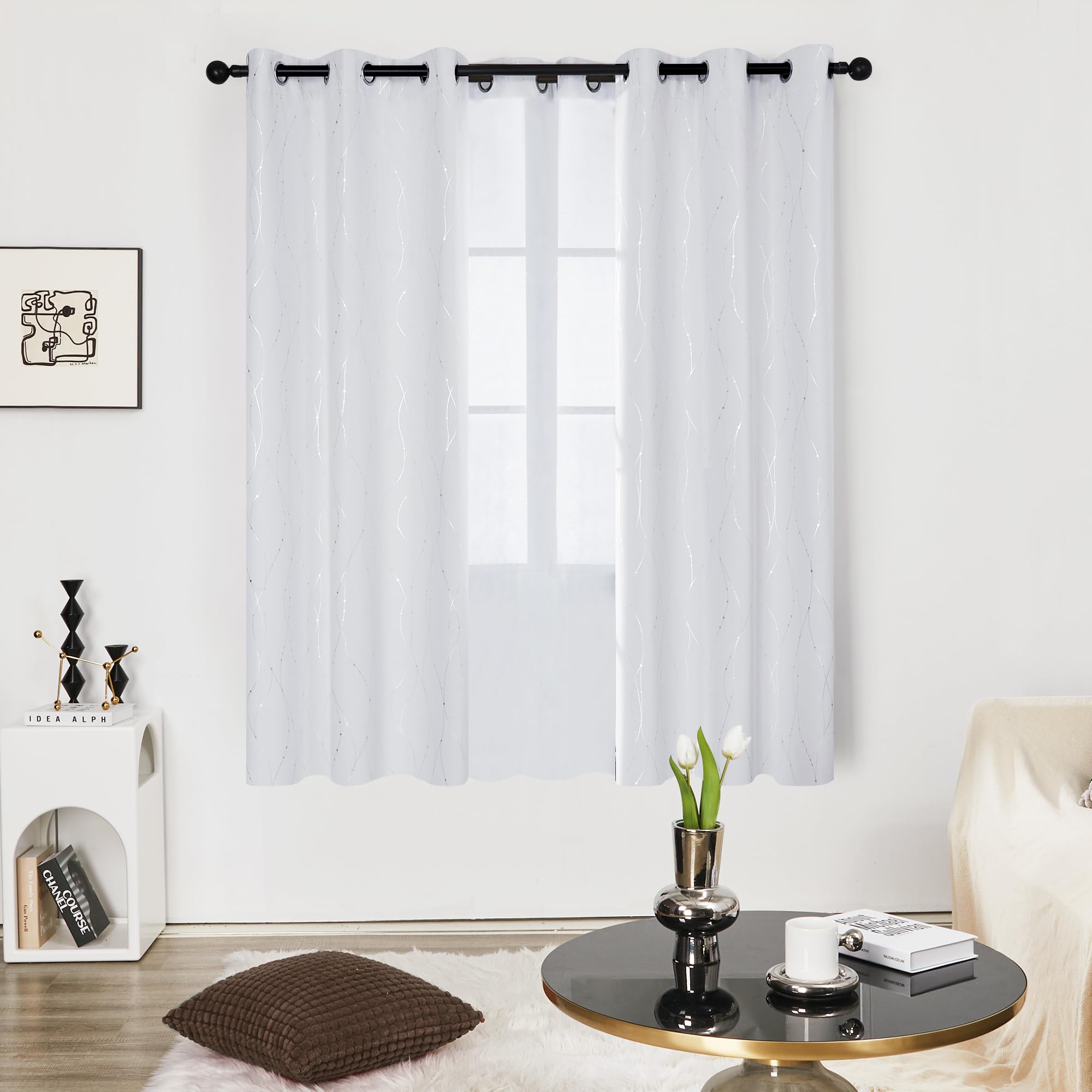 Deconovo Living Room Curtains 63 Inches Long, Blackout Curtains for Bedroom