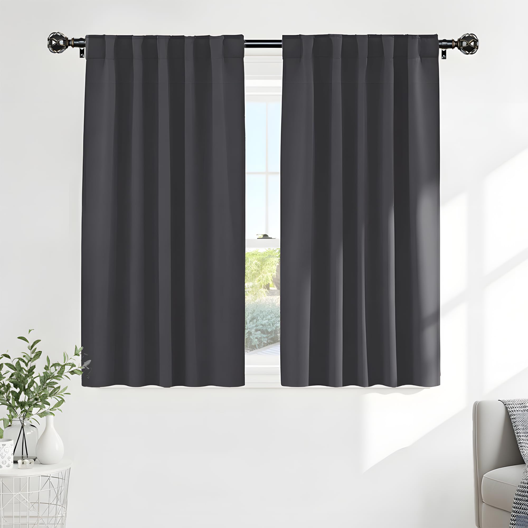 Pony Dance Short Blackout Curtain Panels for Bathroom - Red Drapes Christmas Home Decoration Modern Elegant Back Tab Room Darkening Energy Saving Curtains for Kitchen, 42 x 40 inch, Grey, One Pair