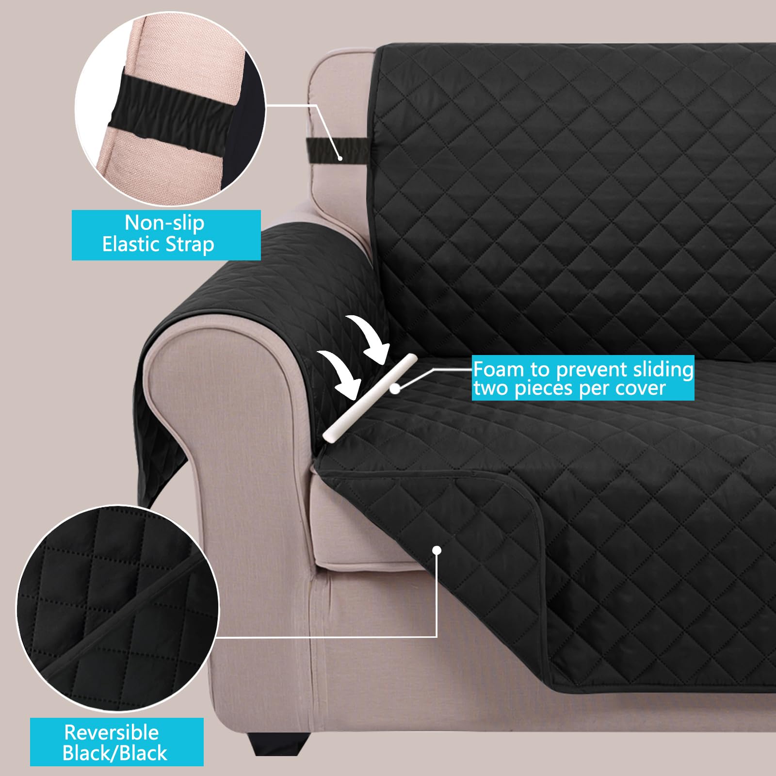 U-NICE HOME Large Sofa Cover Reversible Couch Cover for Dogs, Black