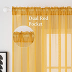 MIULEE 2 Panels Solid Color Sheer Window Curtains Elegant Window Voile Fall Panels/Drapes/Treatment for Bedroom Living Room (54X96 Inches Gold)
