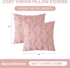 decorUhome Pink Bow Pillow Covers Set of 2 Coquette Aesthetic Cute Preppy Plush Faux Pillowcases for Girly Bedroom or Couch 16x16 Inch