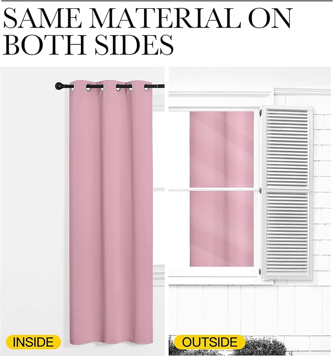 NICETOWN Rouge Pink Blackout Curtain Panels 48 inch Long Set of 2 for Bedroom, Thermal Insulated Grommet Top Light Blocking Draperies and Drapes for Basement (W34)
