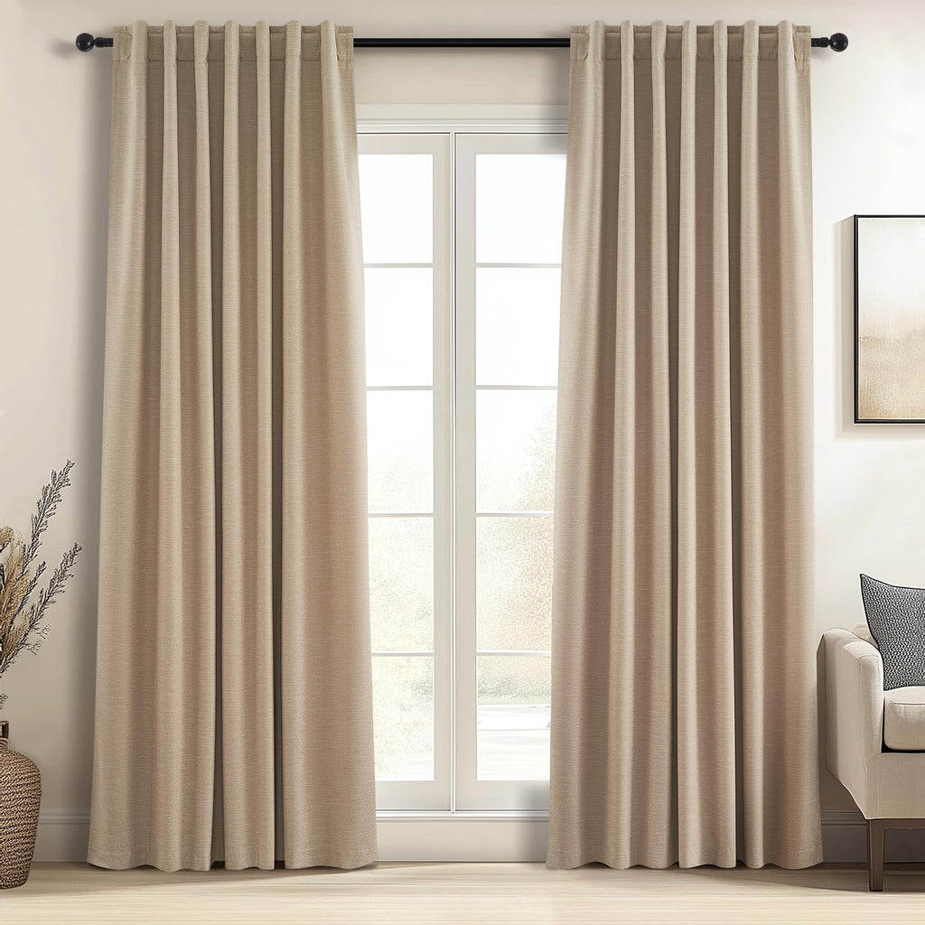 Topfinel 94 Inch Long Blackout Curtains for Bedroom Living Room Linen Textured Farmhouse Room Darkening/Thermal/Noise Reduction Window Treatment Drapes with Hooks 2 Panels, Camel Taupe