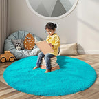 Super Soft Circle Rugs for Girls Princess Castle Toddlers Play Tent 3 Diameter Circular Area Rugs for Kids Bedroom Baby Room Decor Round Shag Playhouse Carpets(Φ3, Teal Blue)