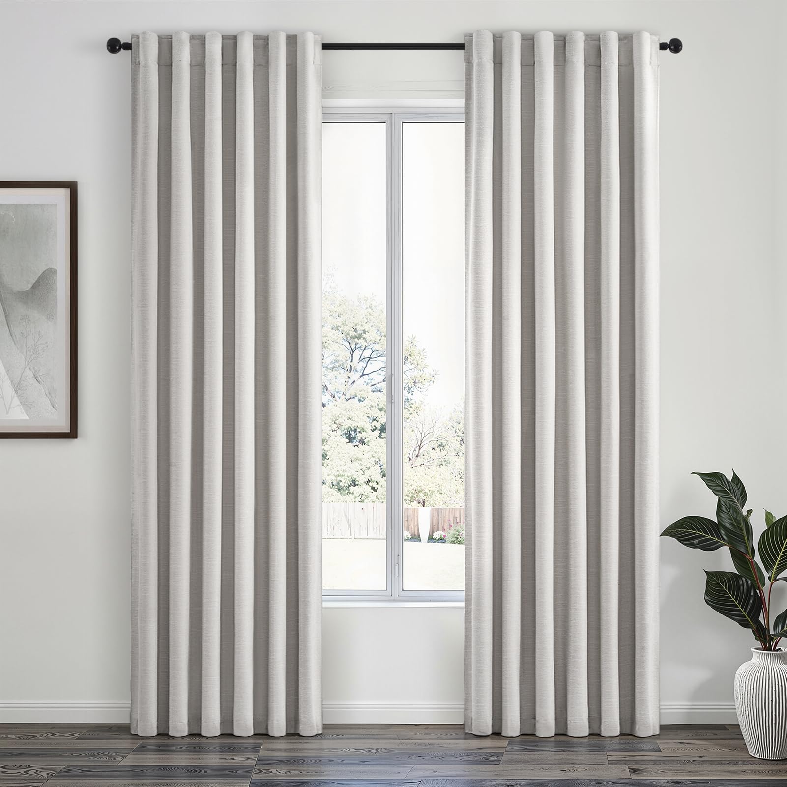 Topfinel 100% Blackout Curtains 90 Inches Long for Living Room 2 Panels Set Thick Linen Texture Energy Saving Curtain Window Coverings Hook Belt Pleated Drapes Aesthetic Bedroom(W40 xL90,Grey Beige)