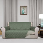 PureFit Reversible Quilted Sofa Cover, Water Resistant Slipcover Furniture Protector, Washable Couch Cover with Non Slip and Elastic Straps for Kids, Dogs (Oversized Loveseat, Greyish Green/Beige)