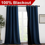 NICETOWN 100% Blackout Blinds, Set of 2, 46 inches x 96 inches, Laundry Room Decor Window Treatment Curtains for Large Patio Sliding Door, Thermal Insulated Moroccan Blue Curtains for Bedroom