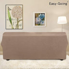 Easy-Going Stretch 4 Seater Sofa Slipcover 1-Piece Sofa Cover Furniture Protector Couch Soft with Elastic Bottom for Kids, Polyester Spandex Jacquard Fabric Small Checks Camel