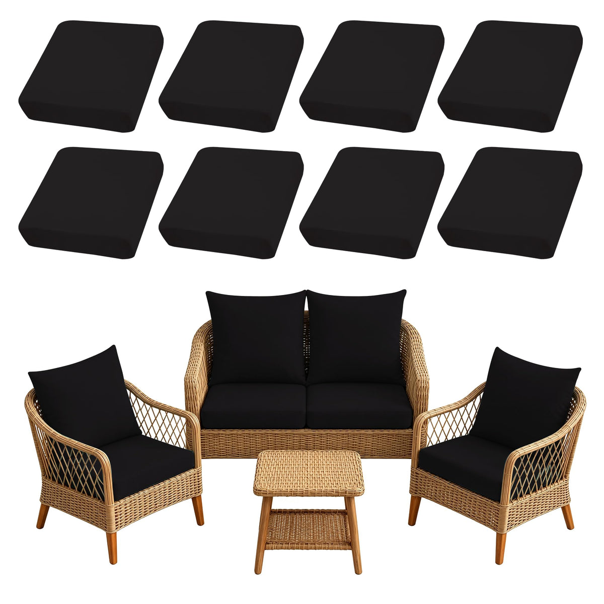 SUKAIKEQA 8PCS Patio Cushion Covers.Patio Furniture Couch SeatSlipcovers