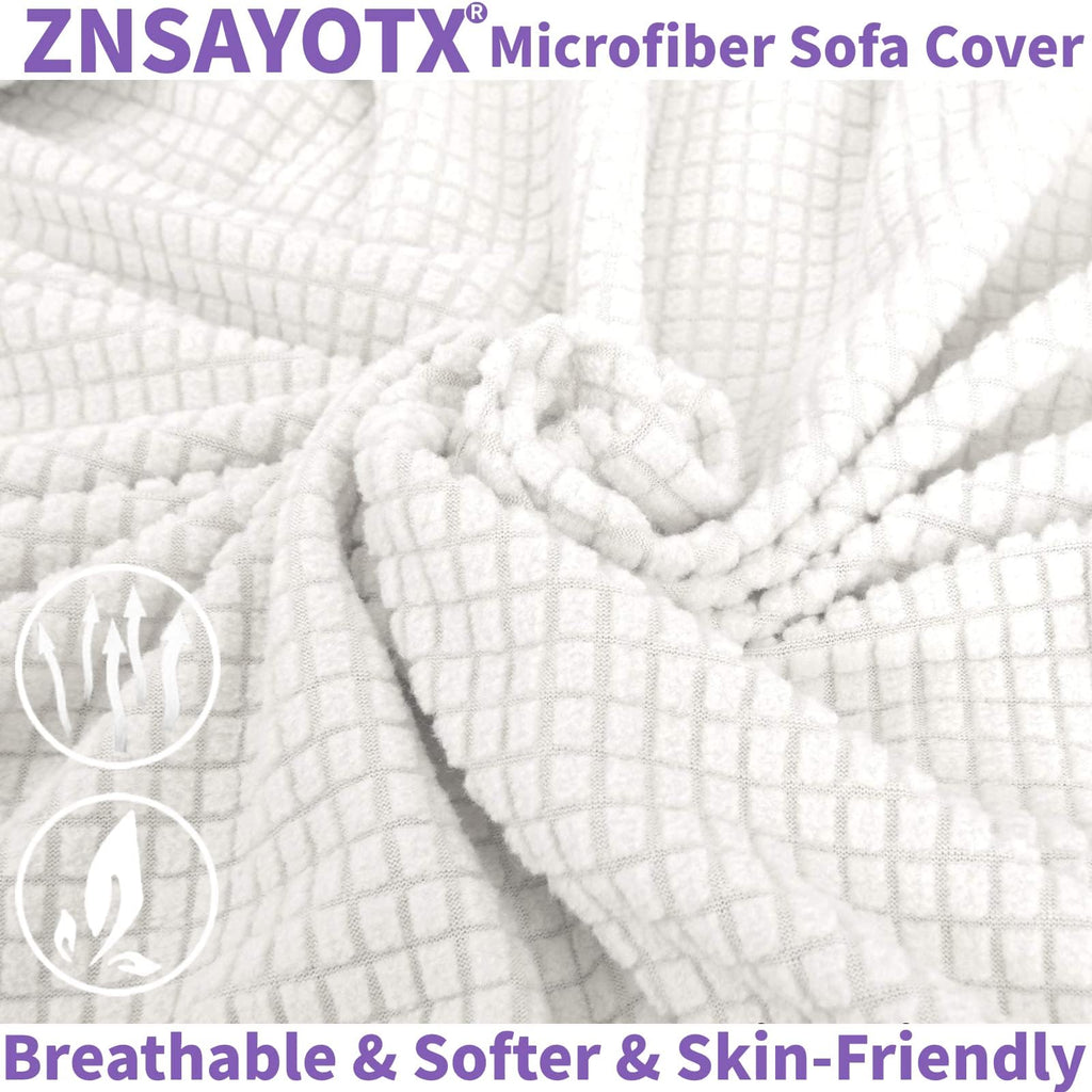 ZNSAYOTX Stretch Oversized Couch Cover Universal Sofa Covers for Living Room Dogs Pet Furniture Protector Spandex Extra Large Sofa Slipcovers with Anti Slip Foam Sticks (White, XL Sofa)