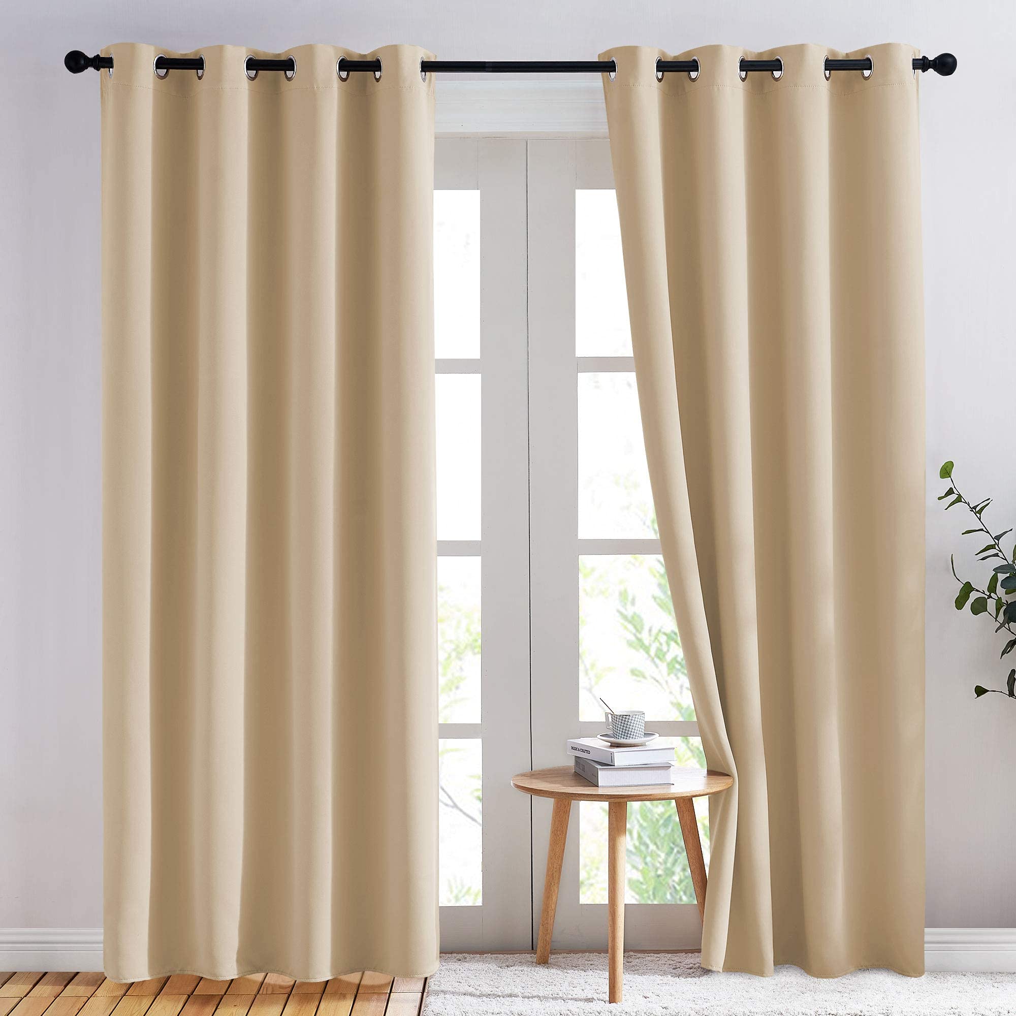 NICETOWN Biscotti Beige Blackout Curtains 84 inches Long for Bedroom - Thermal Insulated Solid Grommet Room Darkening Window Treatments Sound Reducing for Living Room (2 Panels, W52 x L84)