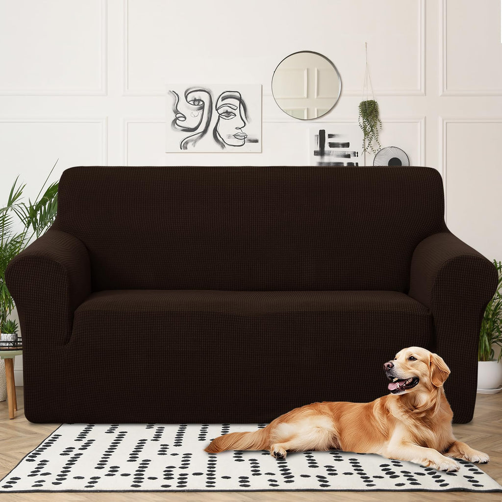 U-NICE HOME Oversized Stretch Loveseat Couch Cover, Chocolate