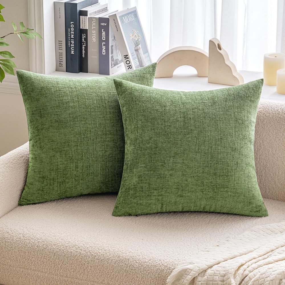 MIULEE Soft Chenille Euro Throw Pillow Covers Sage Green 22x22 Pack of 2