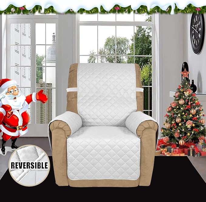 Easy-Going Reversible Couch Cover, Recliner 19 in, White/White