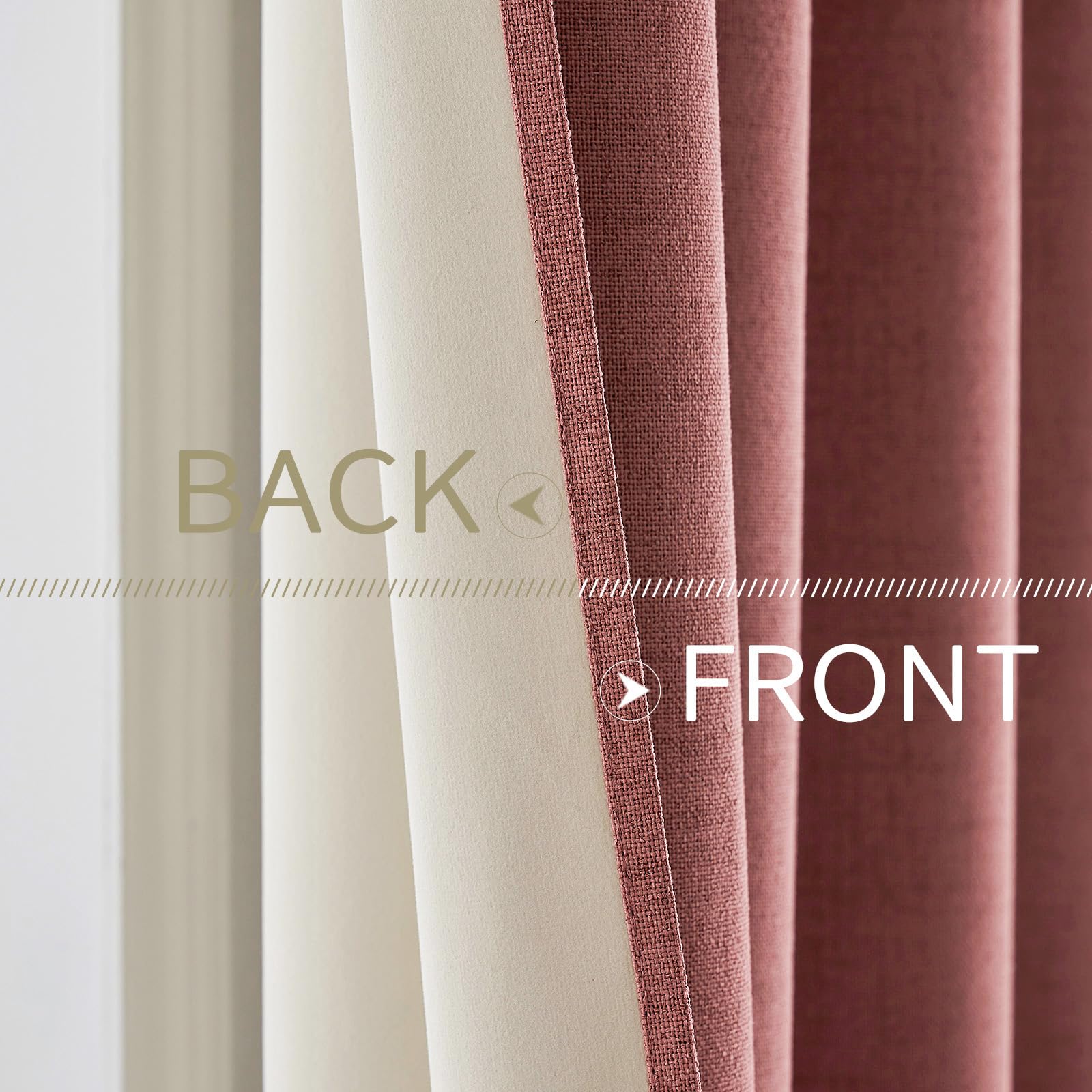 MIULEE 100% Blackout Linen Curtains for Bedroom 52x54 Inches Dusty Rose