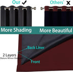 Yakamok 100% Blackout Curtains for Living Room, Noise Reducing Drapes,Thermal Insulated Blackout Curtains for Bedroom(62Wx63L, Burgundy Red, 2 Panels)