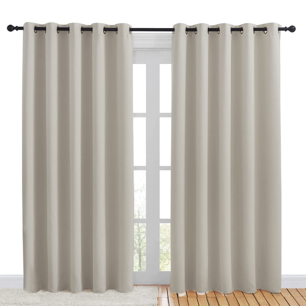 NICETOWN Blackout Draperies Curtains for Kids Room, Window Treatment Thermal Insulated Solid Grommet Blackout Drape Panels for Bedroom (Natural, Set of 2, 70 by 84 inches)