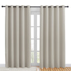 NICETOWN Blackout Draperies Curtains for Kids Room, Window Treatment Thermal Insulated Solid Grommet Blackout Drape Panels for Bedroom (Natural, Set of 2, 70 by 84 inches)