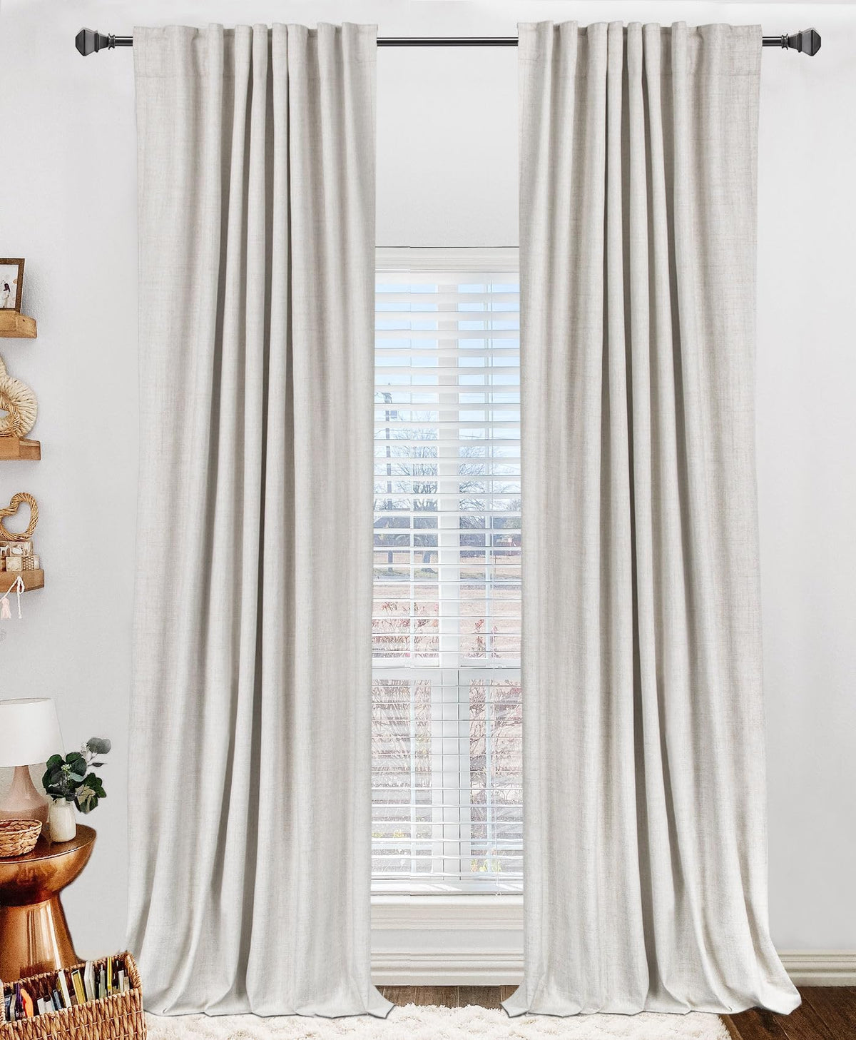 Linen Textured Total Blackout Curtains for Bedroom 72 Inches Long, Beige