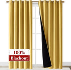 NICETOWN Total Shade Curtains and Draperies, Heavy-Duty Full Light Shading Drapes with Black Liner Backing for Villa/Hall/Dorm Window(Bright Yellow, Package of 2, 70 inches Wide x 95 inches Long)