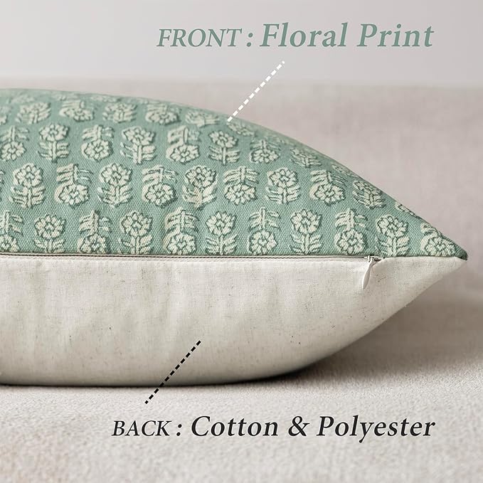 Foindtower Set of 2 Decorative Vintage Floral Print Throw Pillow Covers Neutral Modern Farmhouse Cushion Covers Boho Home Decor for Sofa Couch Chair Bedroom Living Room Outdoor,20×20 Inch,Aqua Blue