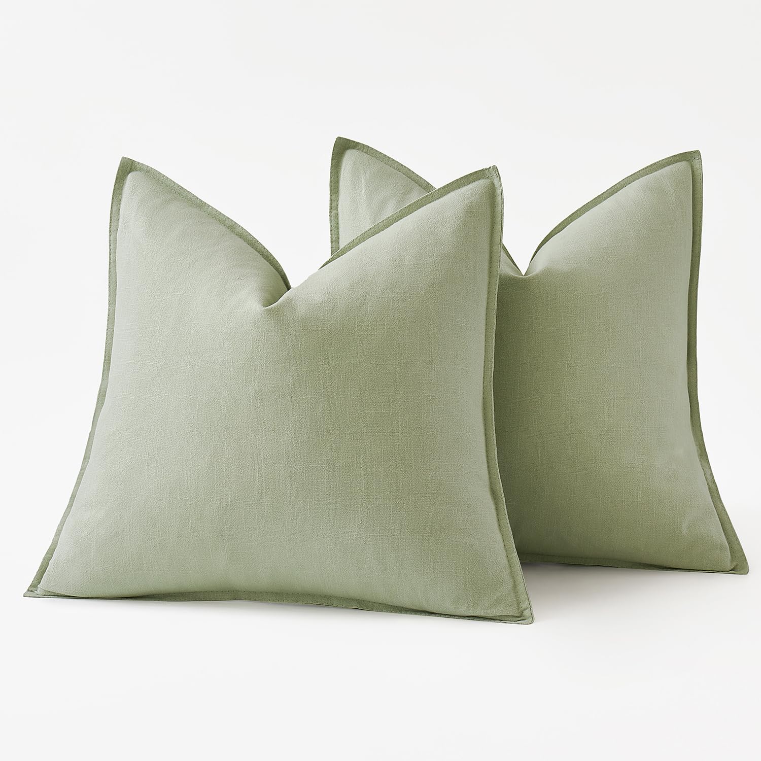 MIULEE Decorative Linen Euro Sham Pillow Covers 24x24 Light Green