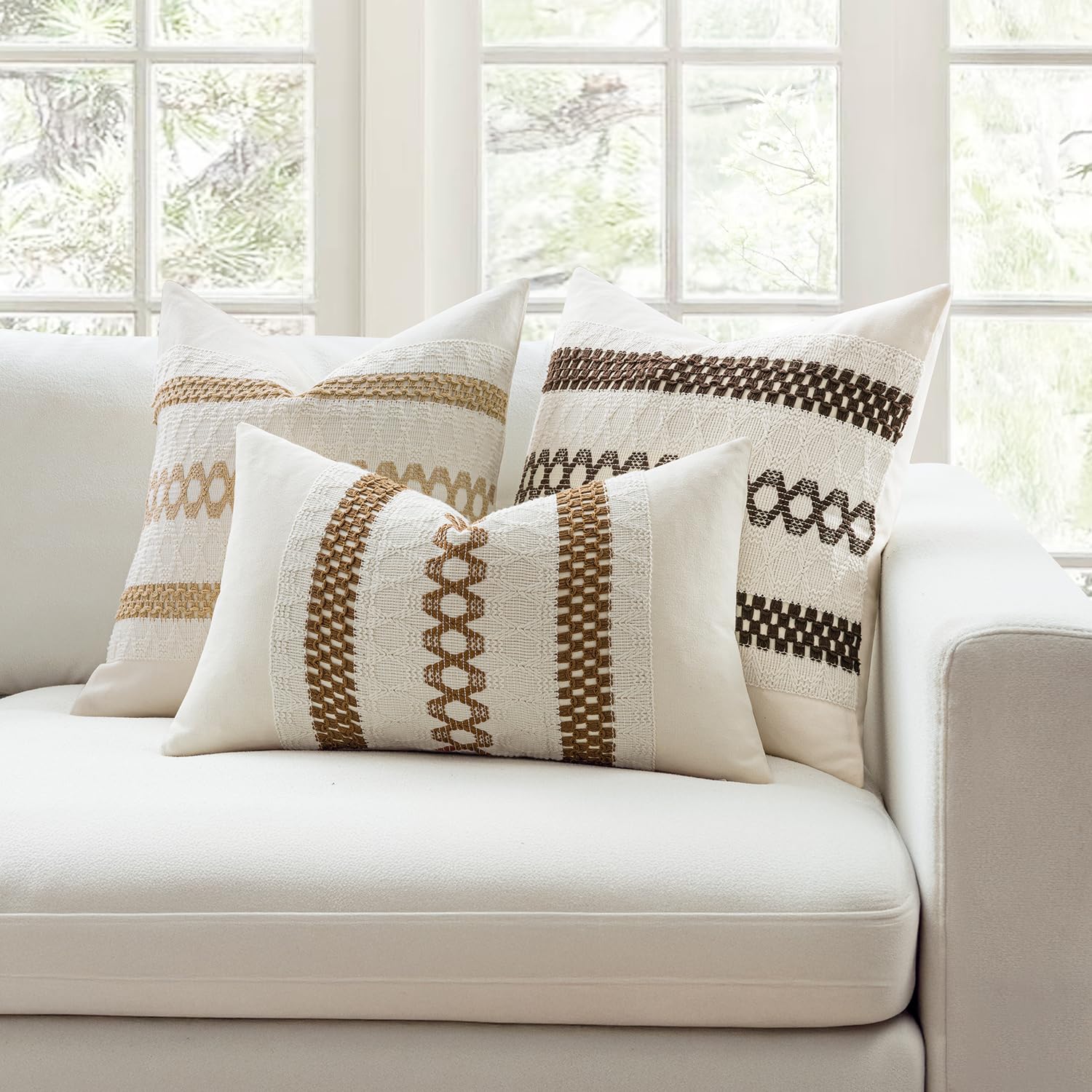 MIULEE Set of 2 Coco Brown Boho Decorative Pillow Covers 18x18 Inch