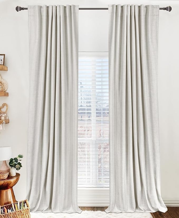 100% Blackout Shield Linen Blackout Curtains for Bedroom 63 Inches Long, Back Tab/Rod Pocket Living Room Drapes, Thermal Insulated Blackout Curtains 2 Panels Set, 50" W x 63" L, Beige