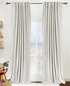 100% Blackout Shield Linen Blackout Curtains for Bedroom 108 Inches Long, Back Tab/Rod Pocket Living Room Drapes, Thermal Insulated Blackout Curtains 2 Panels Set, 50" W x 108" L, Beige